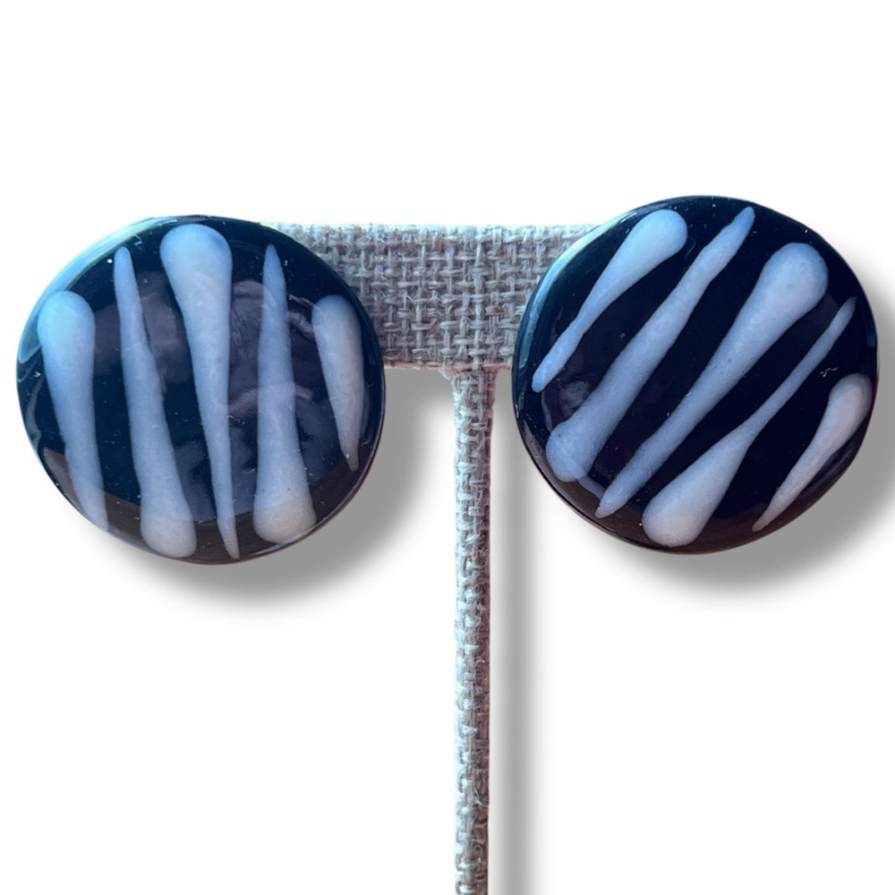 Handmade Glazed Ceramic Black and White Round Post Earrings